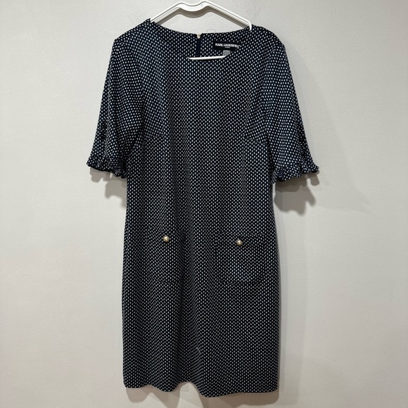 Karl lagerfeld blue  and White Polka Dot Dress 12 - Picture 2 of 10